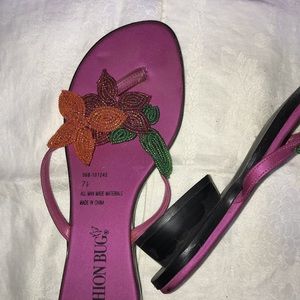 Bright beaded sandals, size 7.5